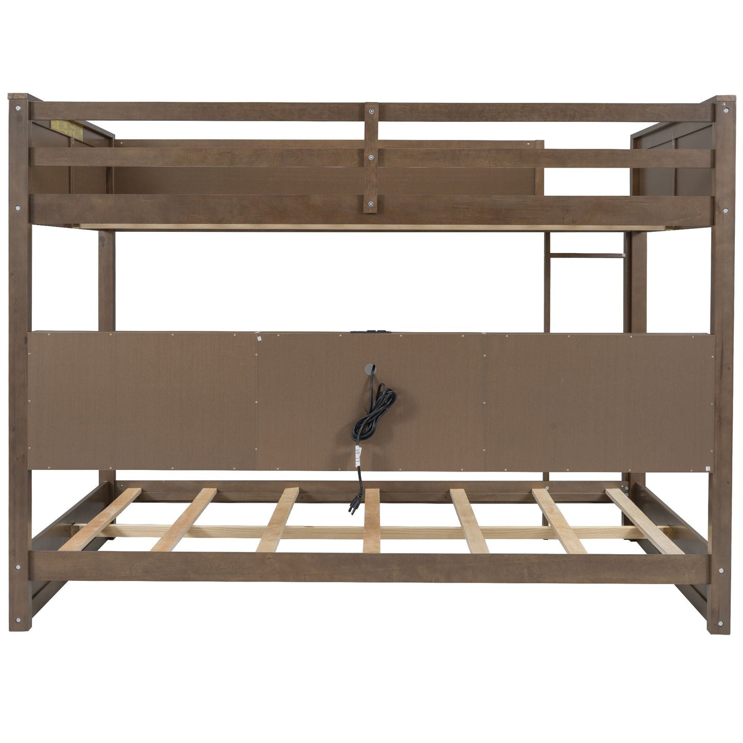 Shared Room Solution Queen Over Queen Wood Bunk Bed with Storage Cabinets and USB Ports, Natural | Just Better Bunk Beds