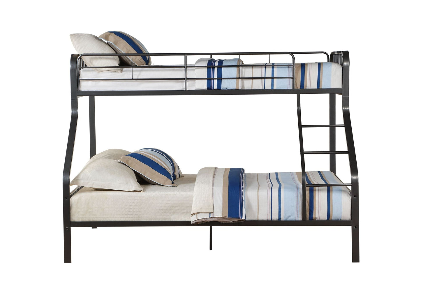 House-Style Twin XL Over Queen Wood Bunk Bed, Gray Gunmetal Finish | Just Better Bunk Beds