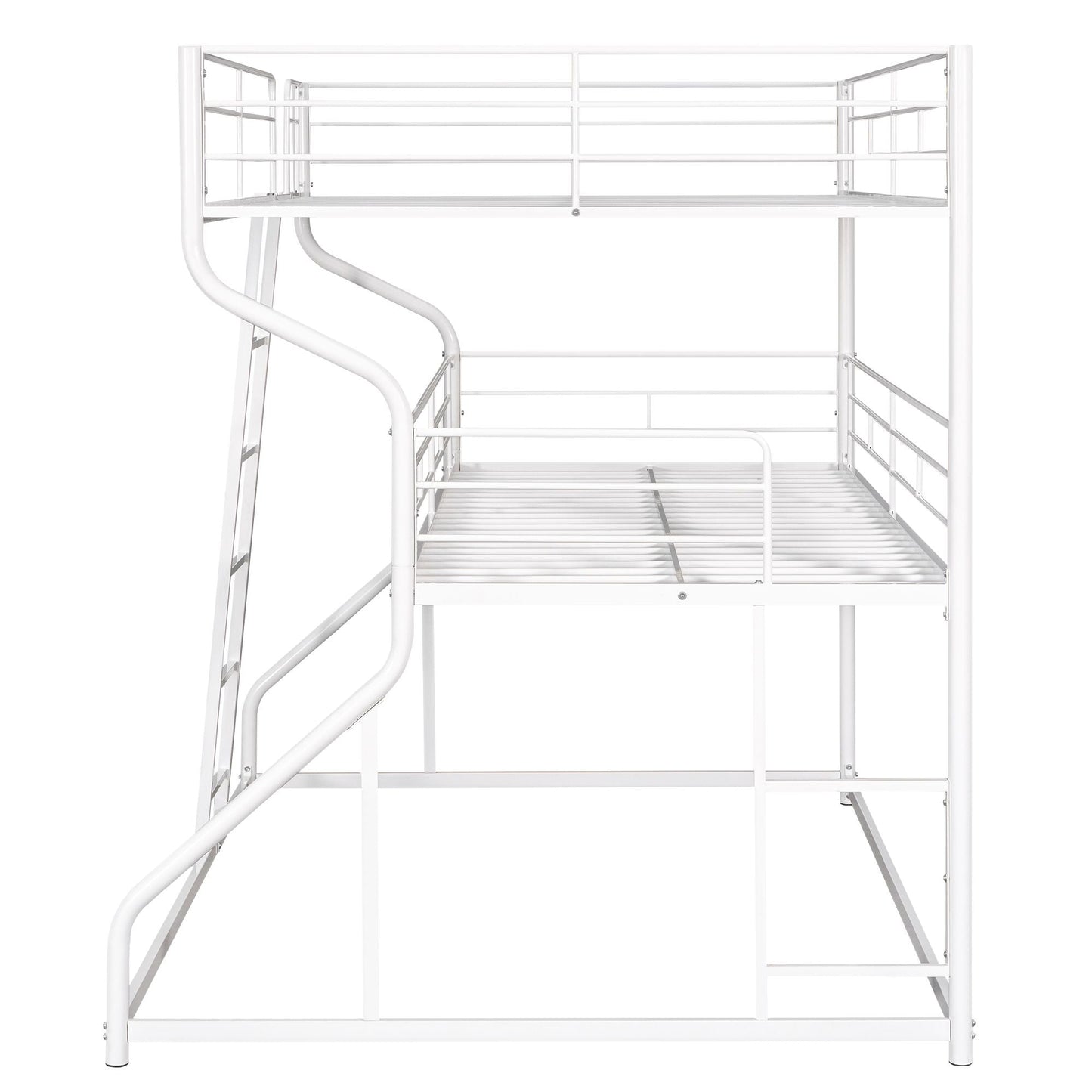 Heavy-Duty Full XL Over Twin XL Over Queen Triple Wood Bunk Bed with Ladder, White | Just Better Bunk Beds