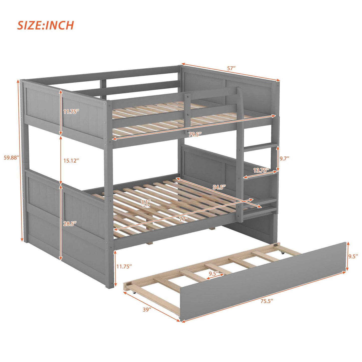 Shared Room Solution Full Over Full Wood Bunk Bed with Twin Trundle, White | Just Better Bunk Beds