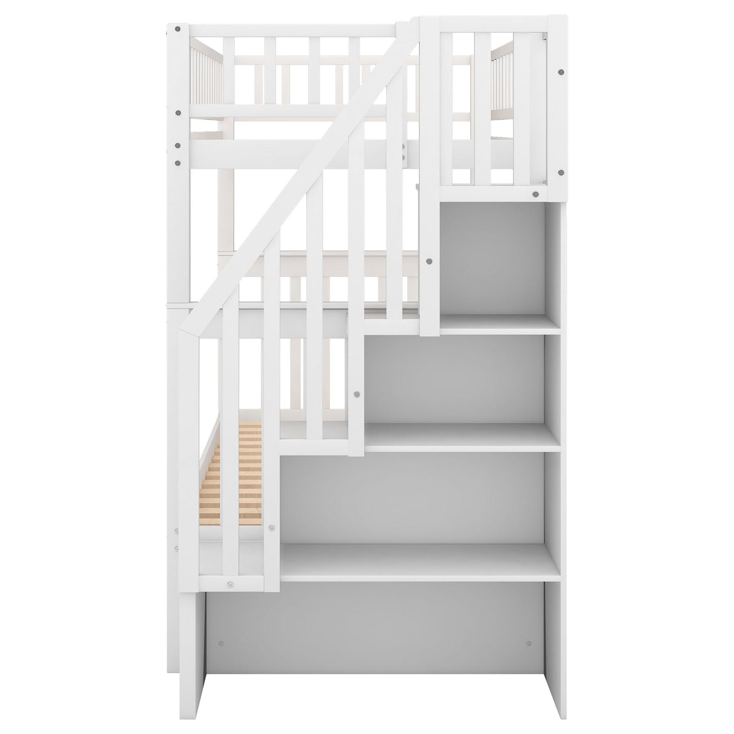 Shared Room Solution Twin Over Twin Wood Bunk Bed with Trundle and Storage, White | Just Better Bunk Beds