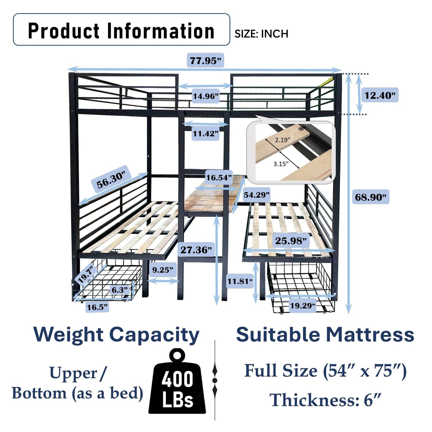 Transformable Full Over Full Wood Loft Bed with Table Set, Black | Just Better Bunk Beds