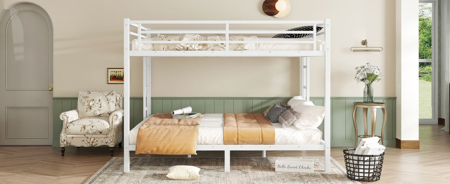 Heavy-Duty Queen Over Queen Metal Bunk Bed for Teens and Adults, Space-Saving, Noise Reduced, No Box Spring Needed, White | Just Better Bunk Beds