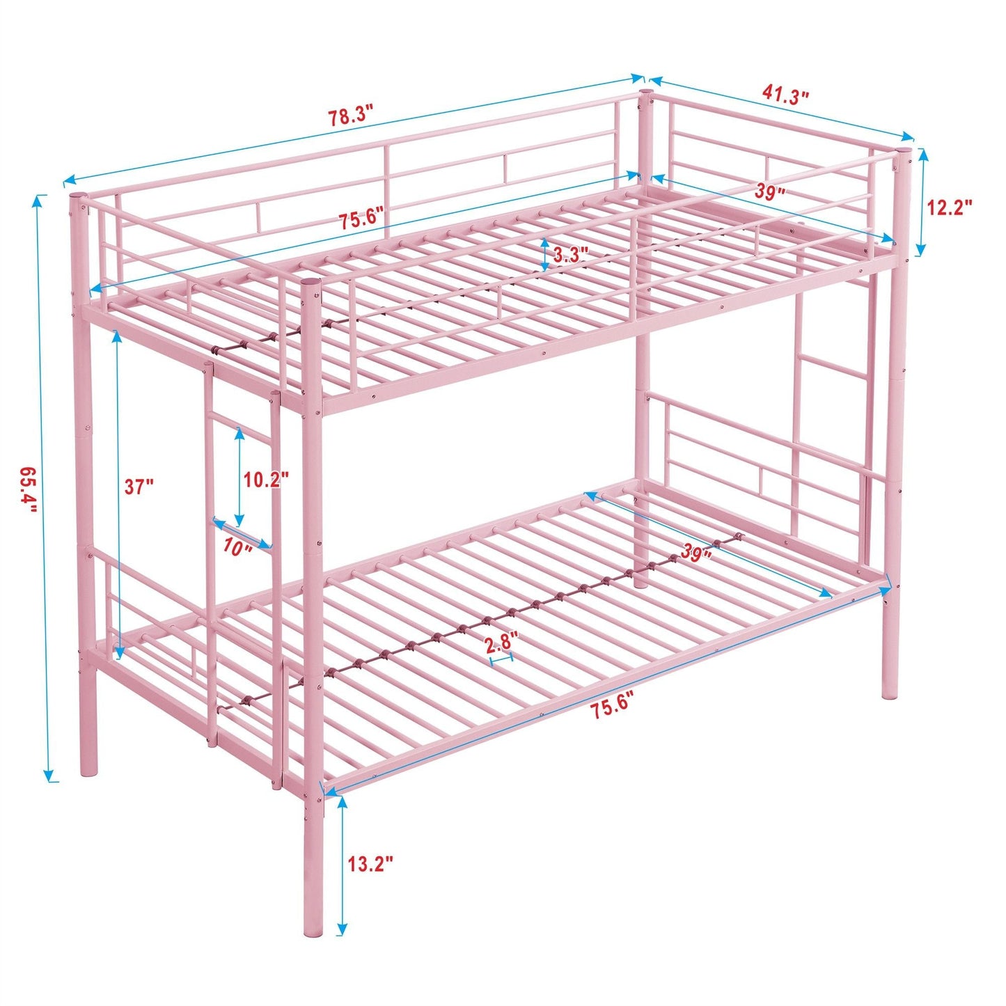 Shared Room Solution Twin Over Twin Metal Bunk Bed with 2 Ladders and Full-Length Guardrail, Black | Just Better Bunk Beds