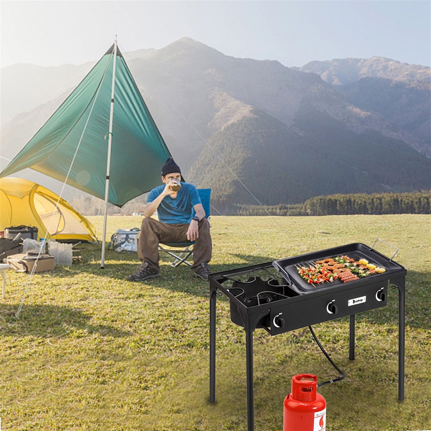 225,000 BTU Outdoor Propane Camp Stove β 3 Burner Cooker