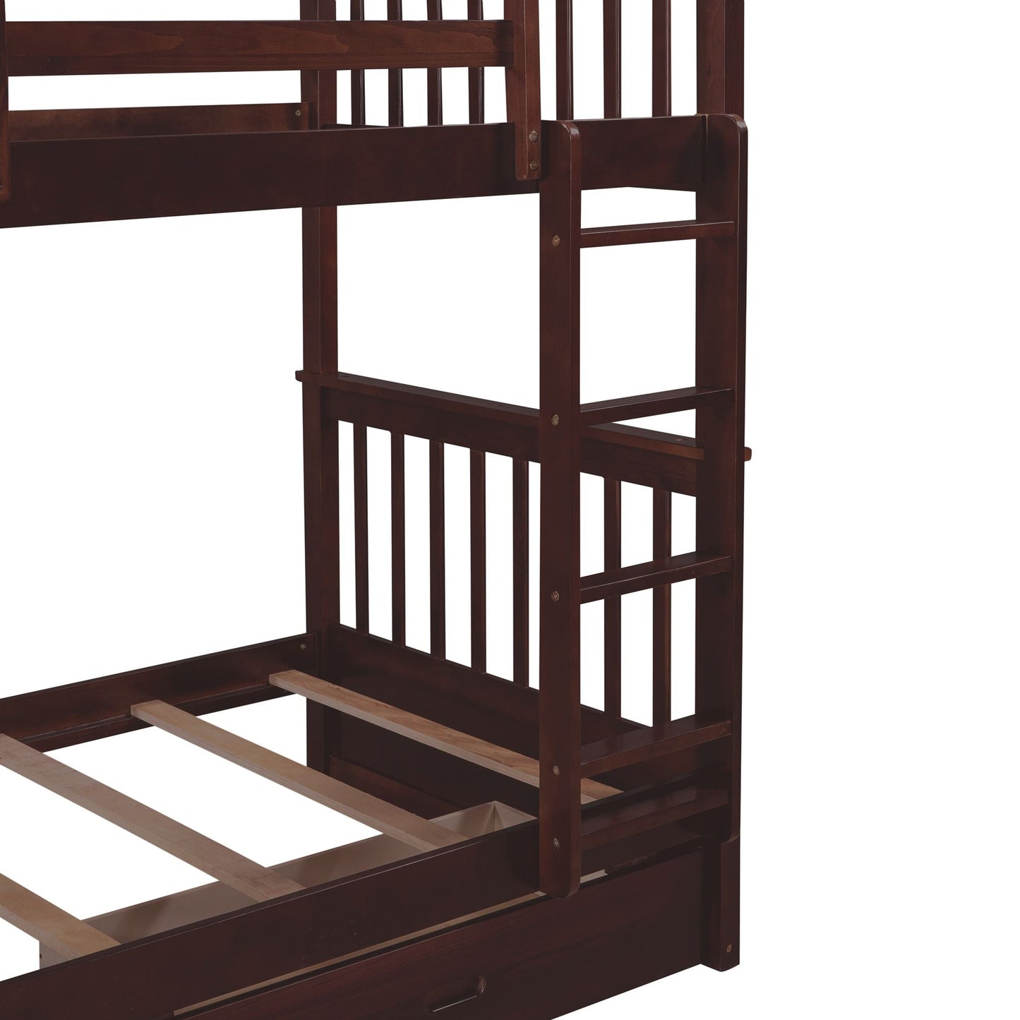 Storage-Enhanced Twin Over Twin Wood Bunk Bed with Ladders, Two Drawers, White | Just Better Bunk Beds