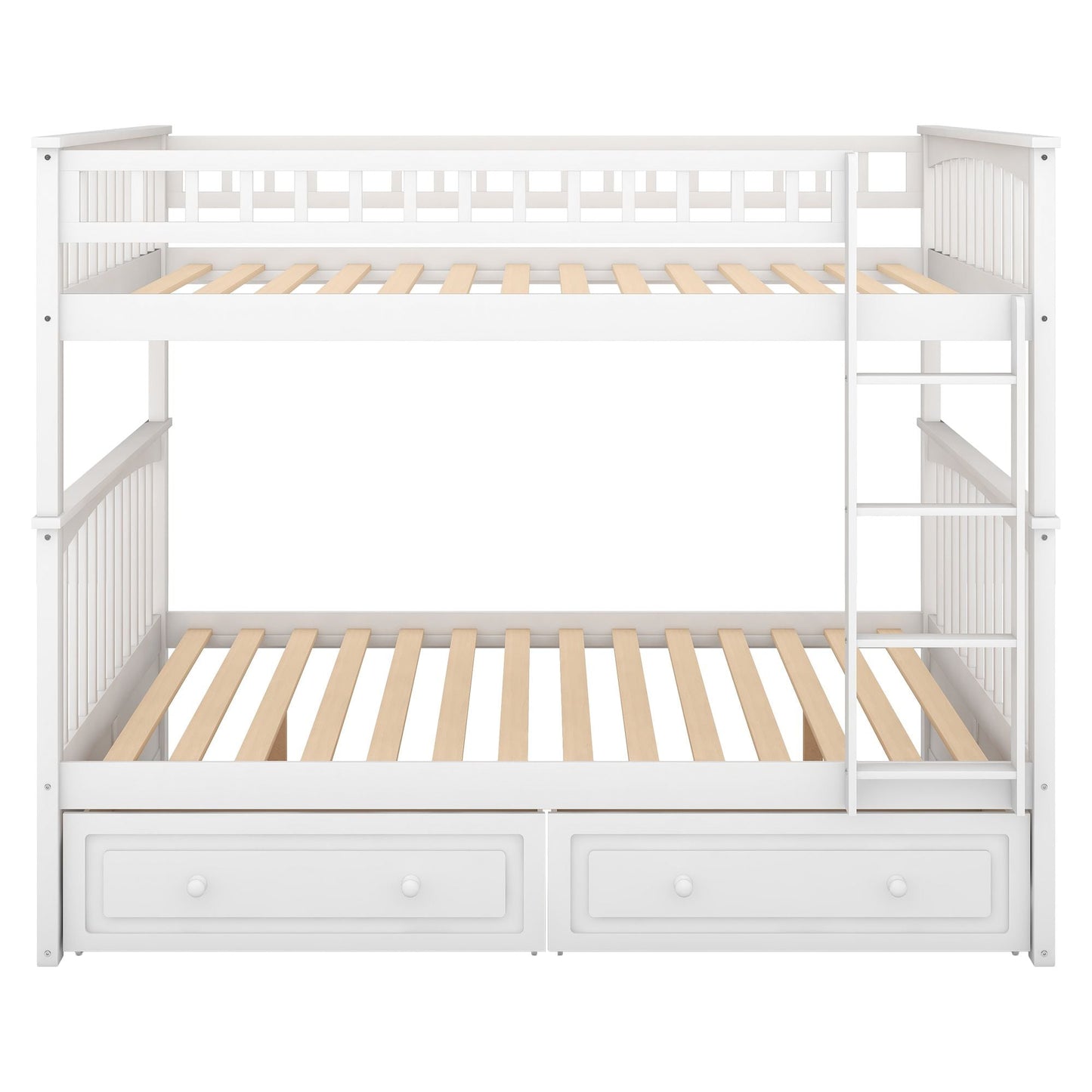 Convertible Full Over Full Wood Bunk Bed with Drawers, White | Just Better Bunk Beds