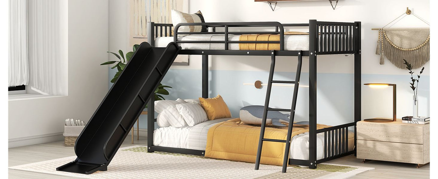 Space-Saving Metal Bunk Bed with Slide Twin Over Twin, White | Just Better Bunk Beds