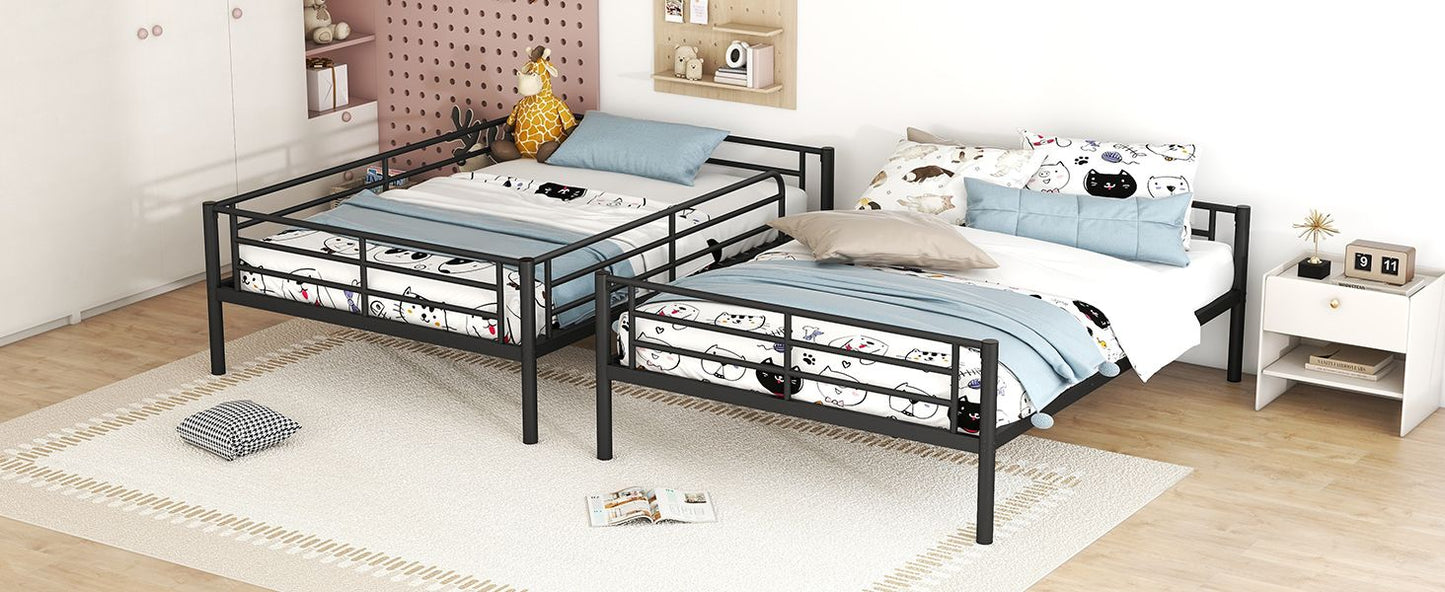 Heavy-Duty Full Over Full Metal Bunk Bed with Safety Guardrails and Ladder, Space-Saving Design, Black | Just Better Bunk Beds