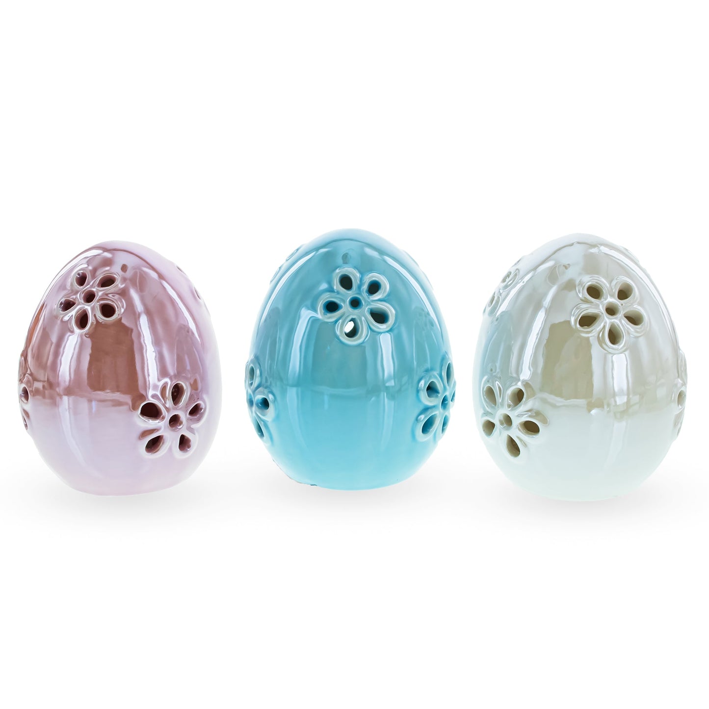Set of 3 Pearlized Ceramic Easter Egg Lanterns