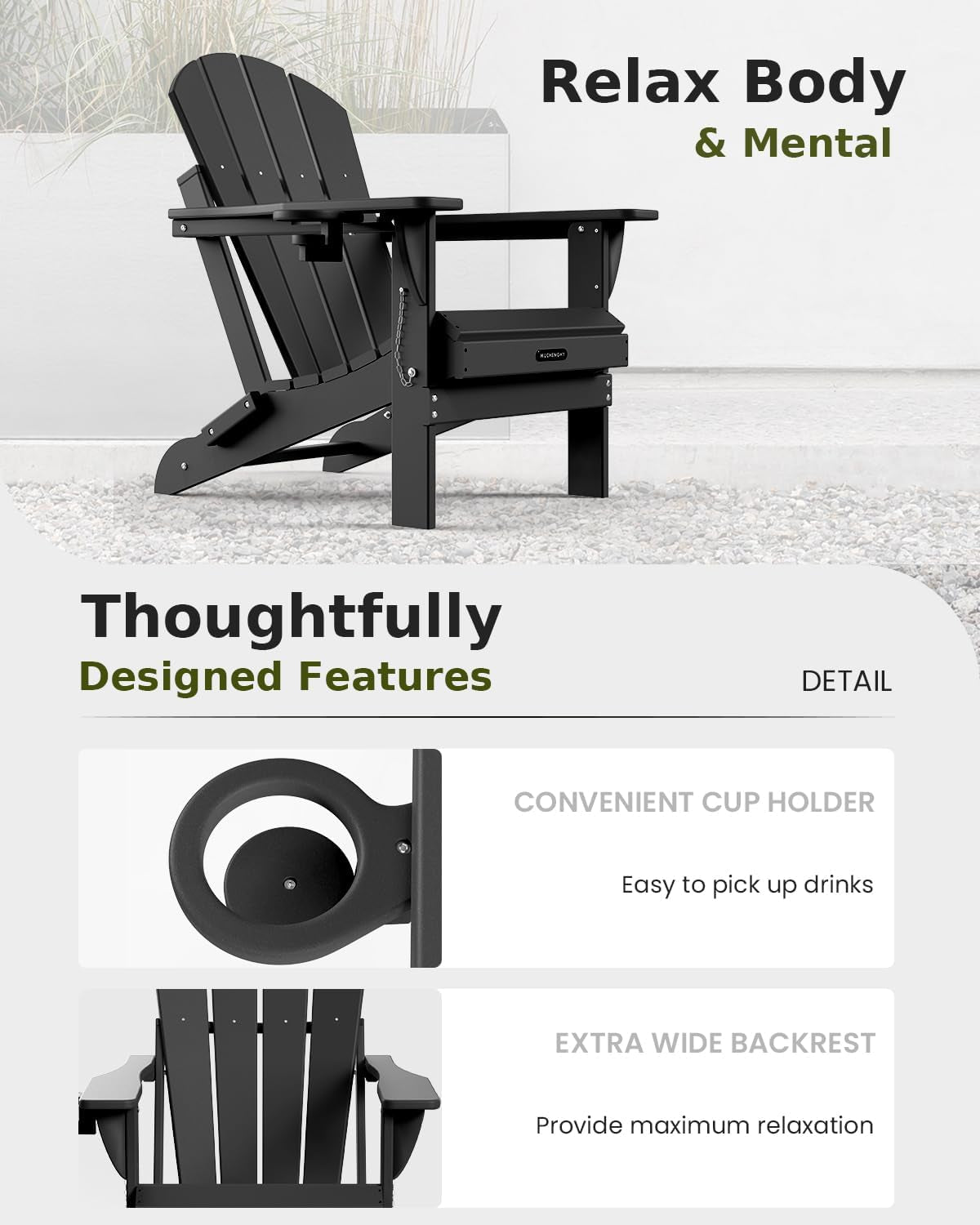Folding Weather Resistant Adirondack Chair for Outdoor Relaxation