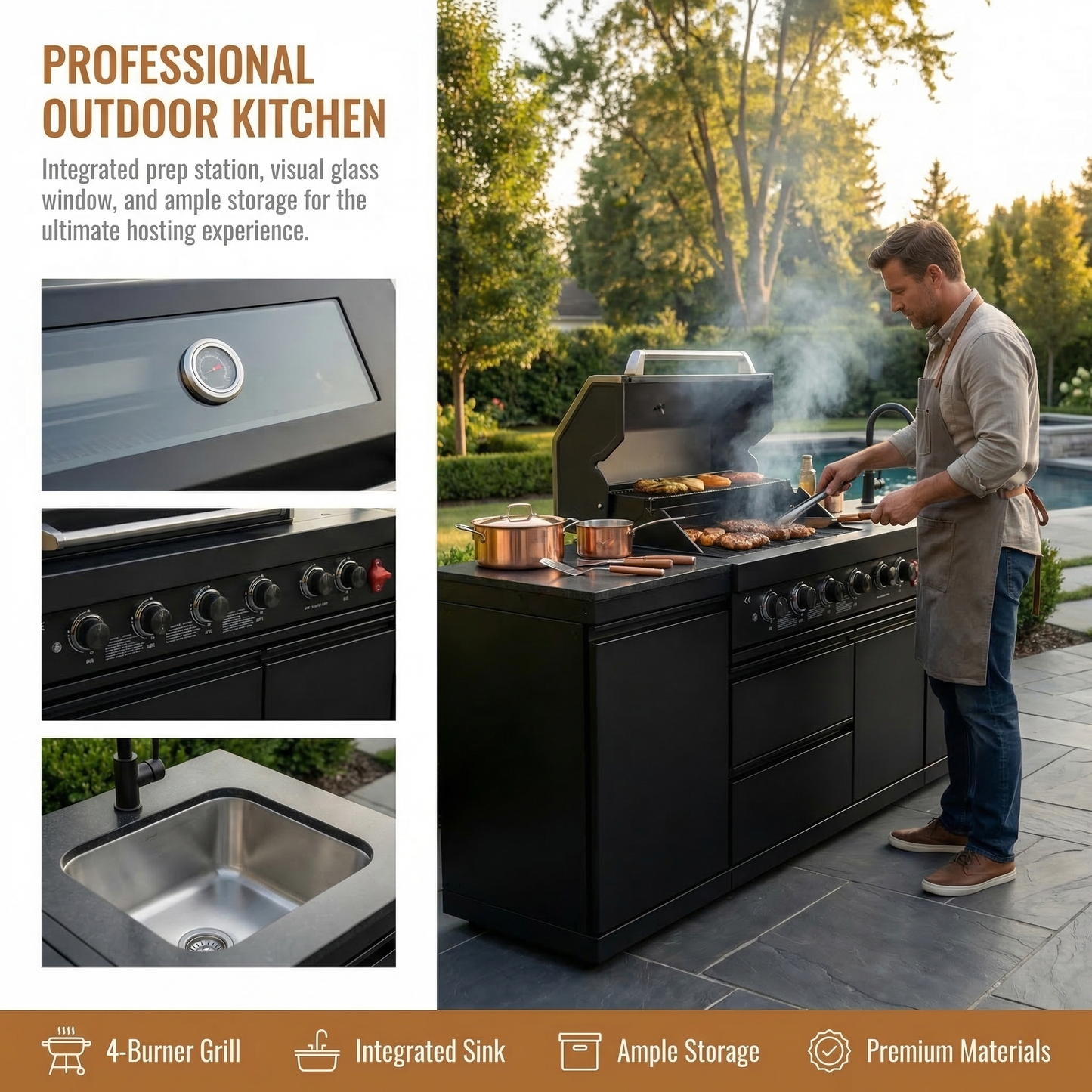 Deluxe Stainless Steel Propane Gas Outdoor Kitchen Grill