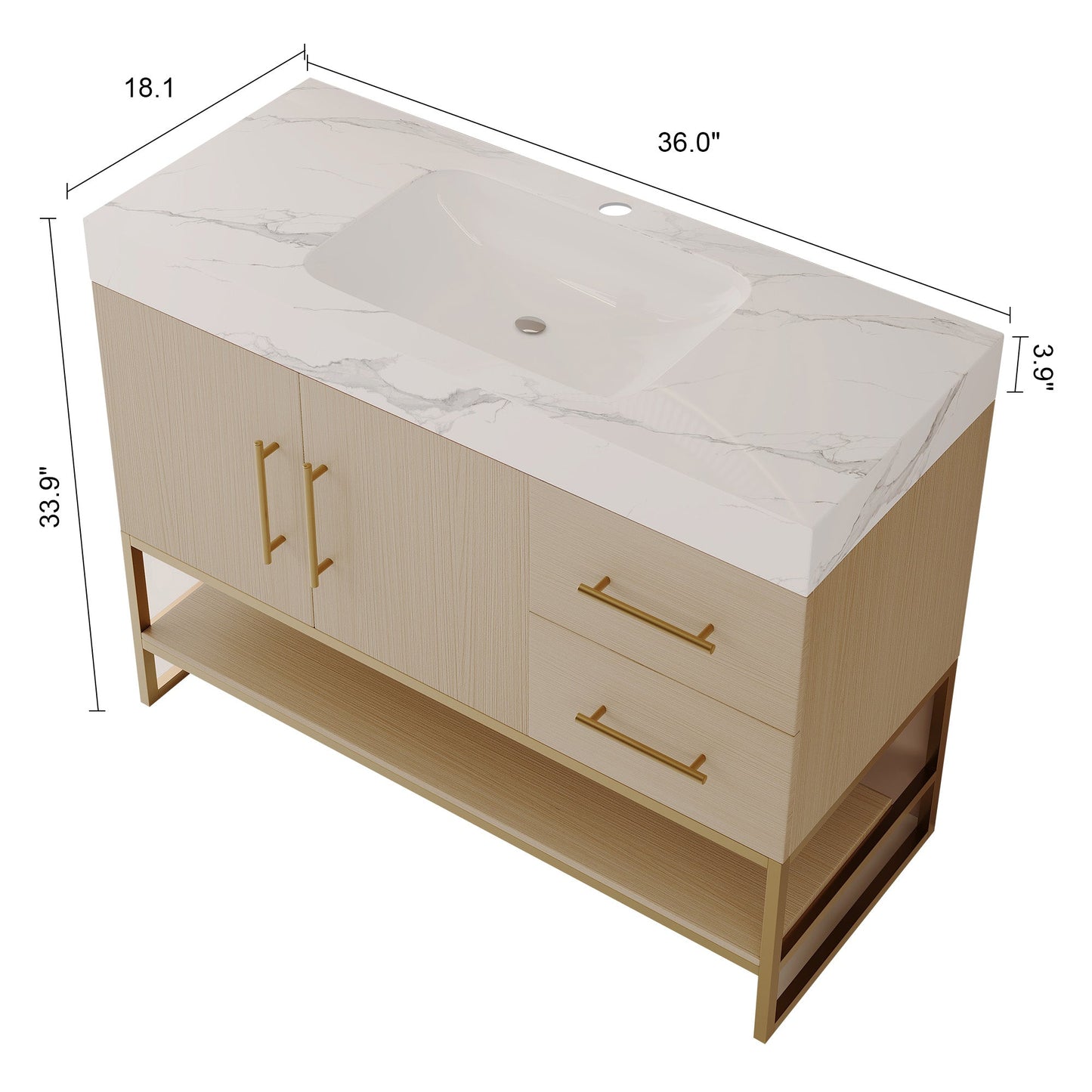 36" Modern Free-Standing Bathroom Vanity with Seamless Sink