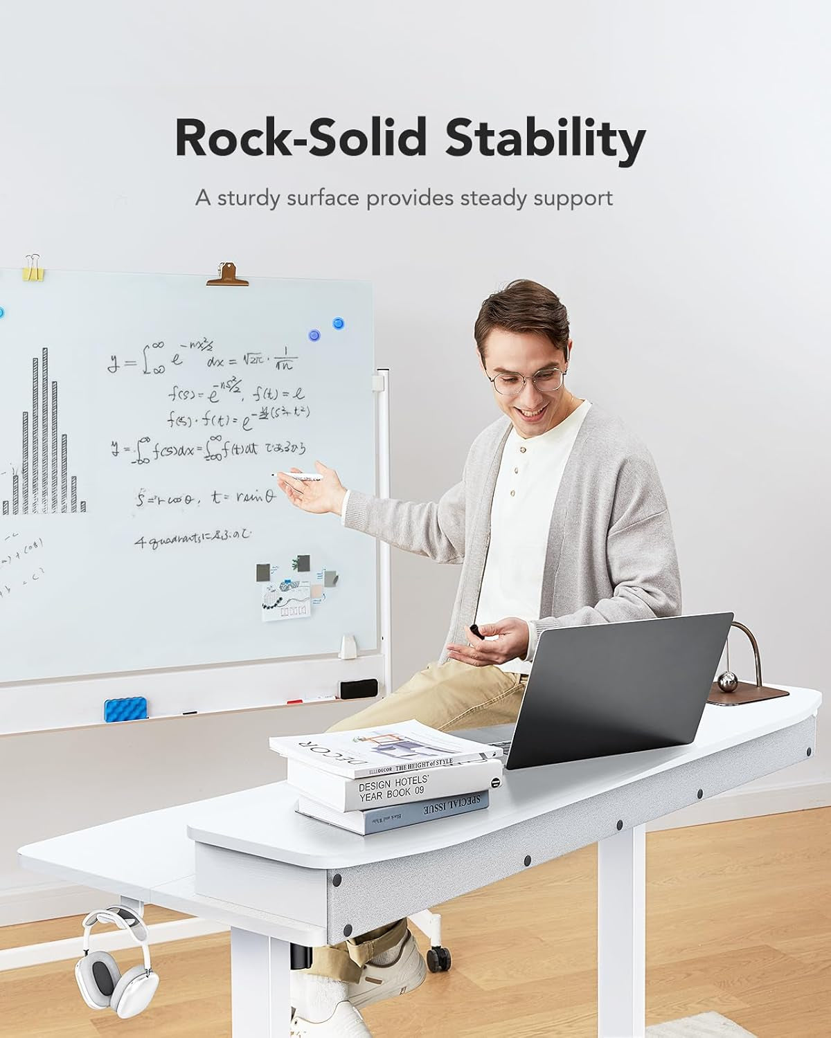 48 By 24 Electric Standing Desk With 2 Drawers White Finish