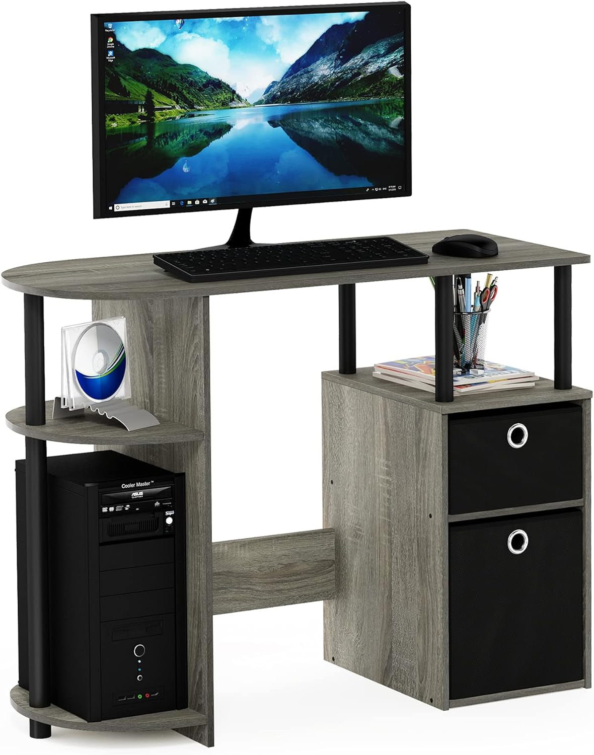 Jaya Simplistic Computer Desk CPU Shelf Oak Grey Black
