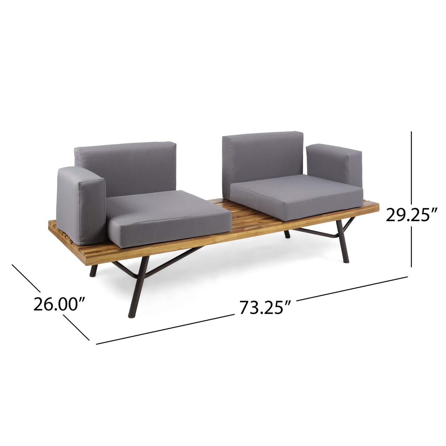 Canoga Outdoor Industrial Loveseat with Coffee Table