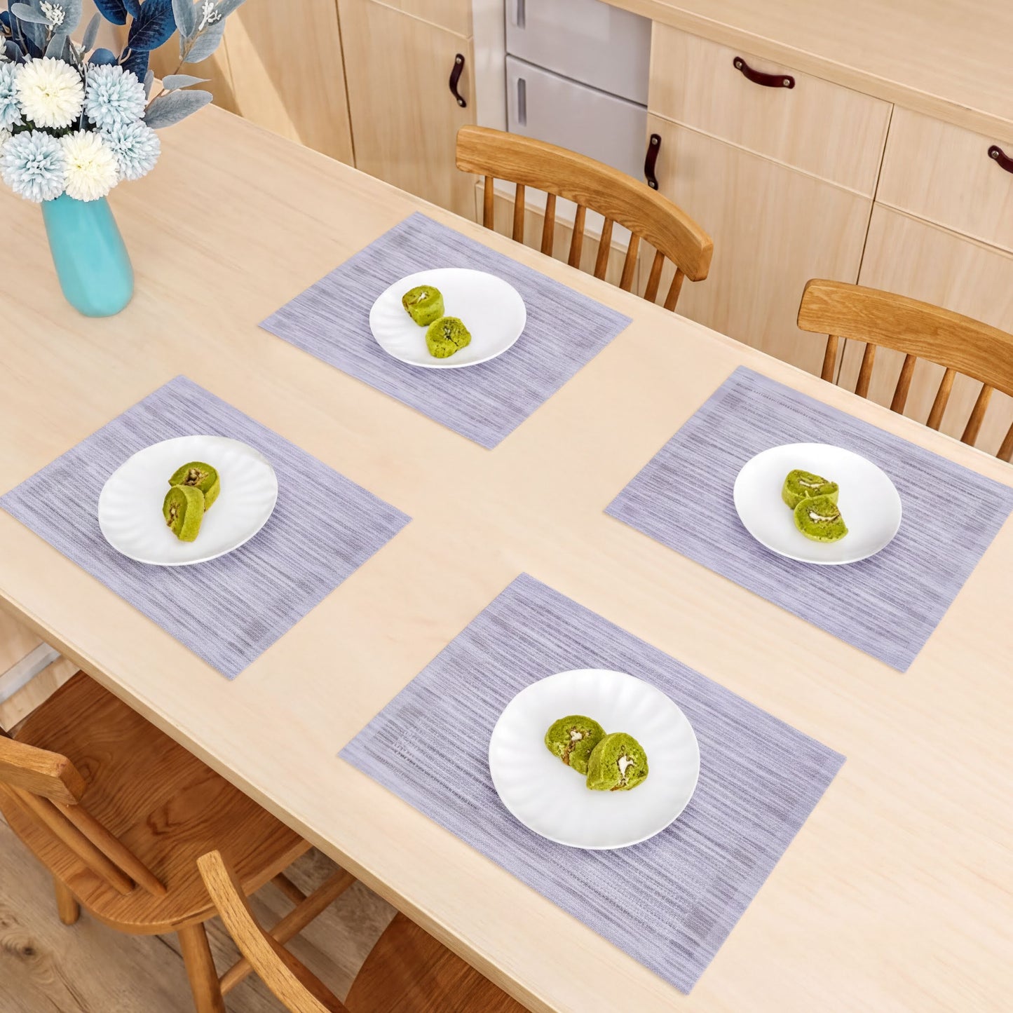 PVC Placemats – Silver Gray Dining Table Mats | Heat Resistant, Non Slip