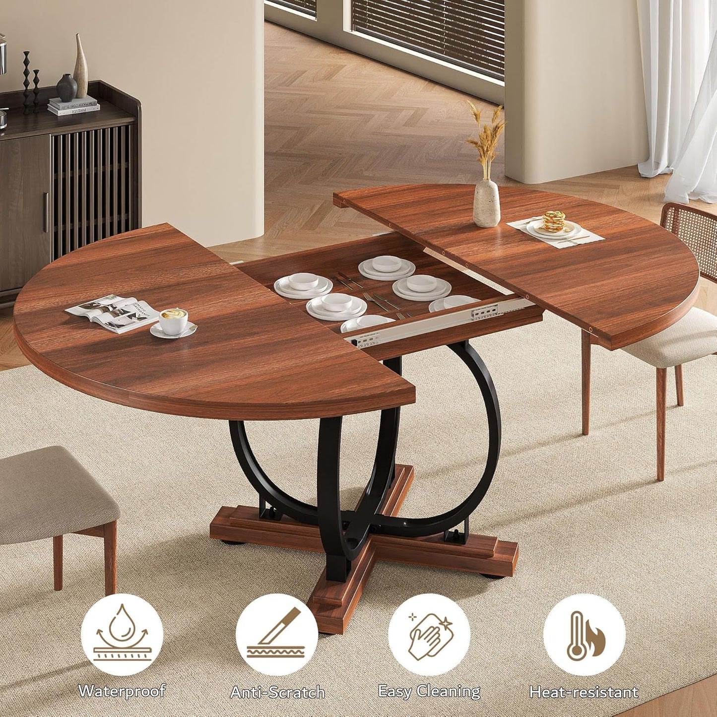 Walnut 59 Inch Fully Extendable Oval Dining Table
