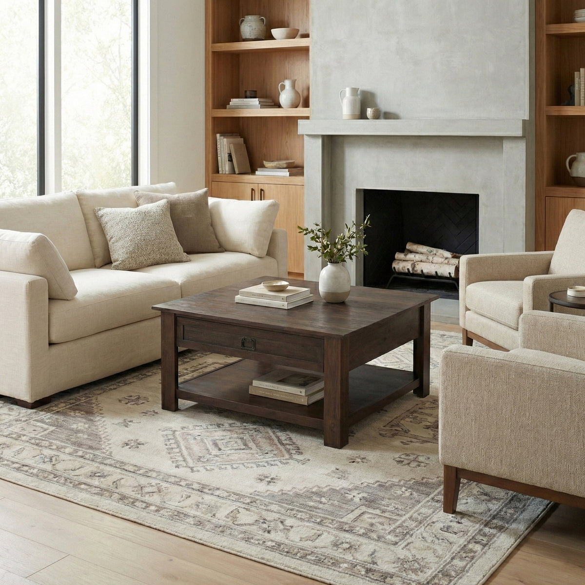 Monroe 38 Inch Wide Solid Acacia Wood Square Coffee Table