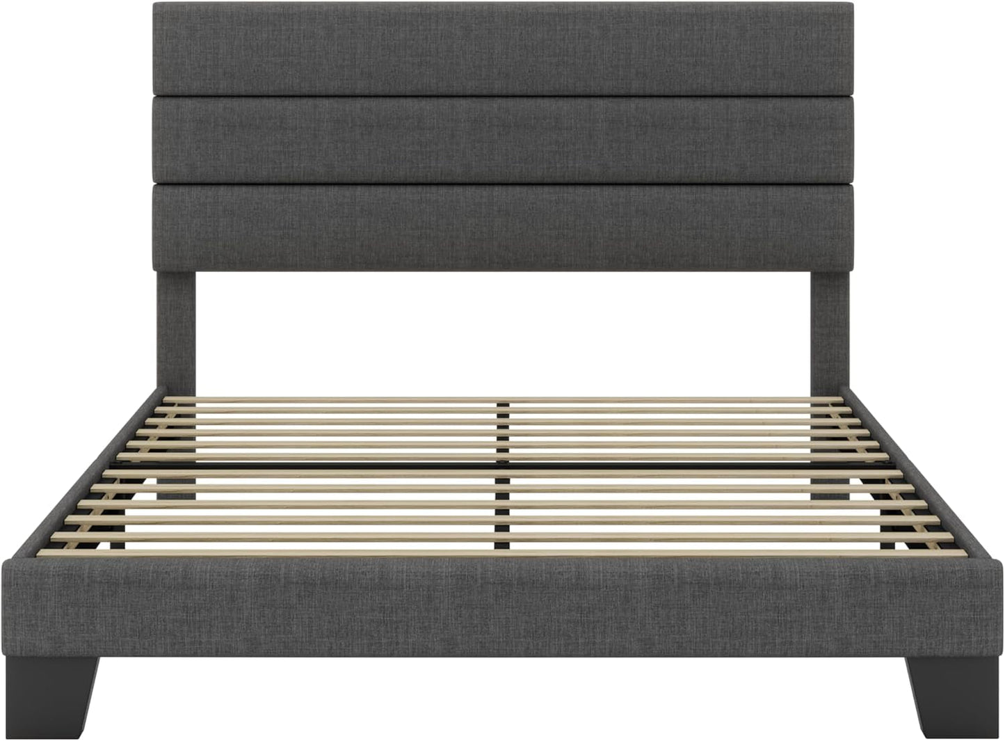 Full Size Upholstered Bed Frame With Grey Headboard