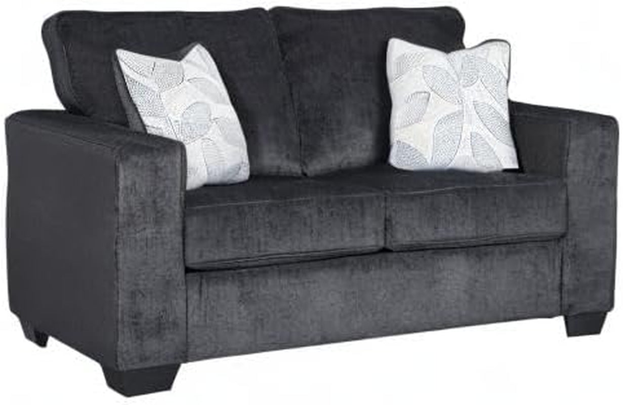 Dark Gray Modern Loveseat With Two Accent Pillows Included