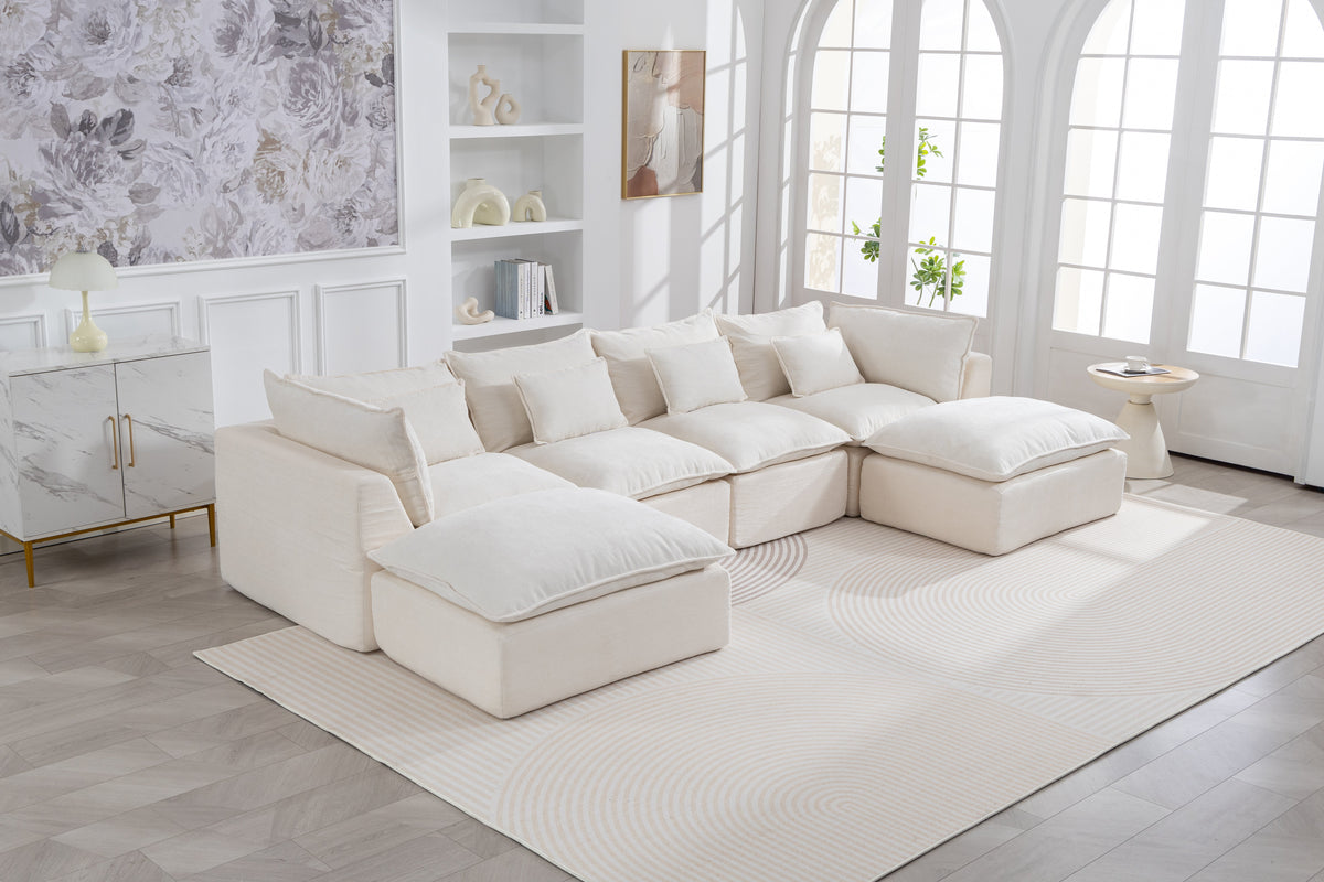 129.8" Width Cloud Couch Oversized Modular Sectional Sofa