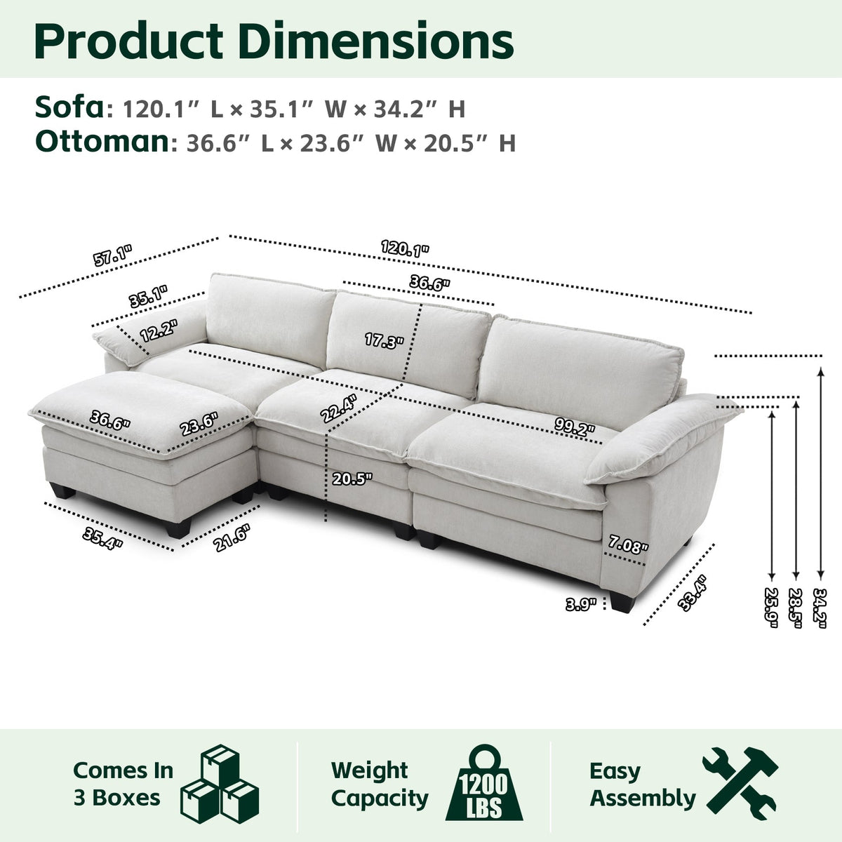 Luxury L Shape Sofa with Ottoman