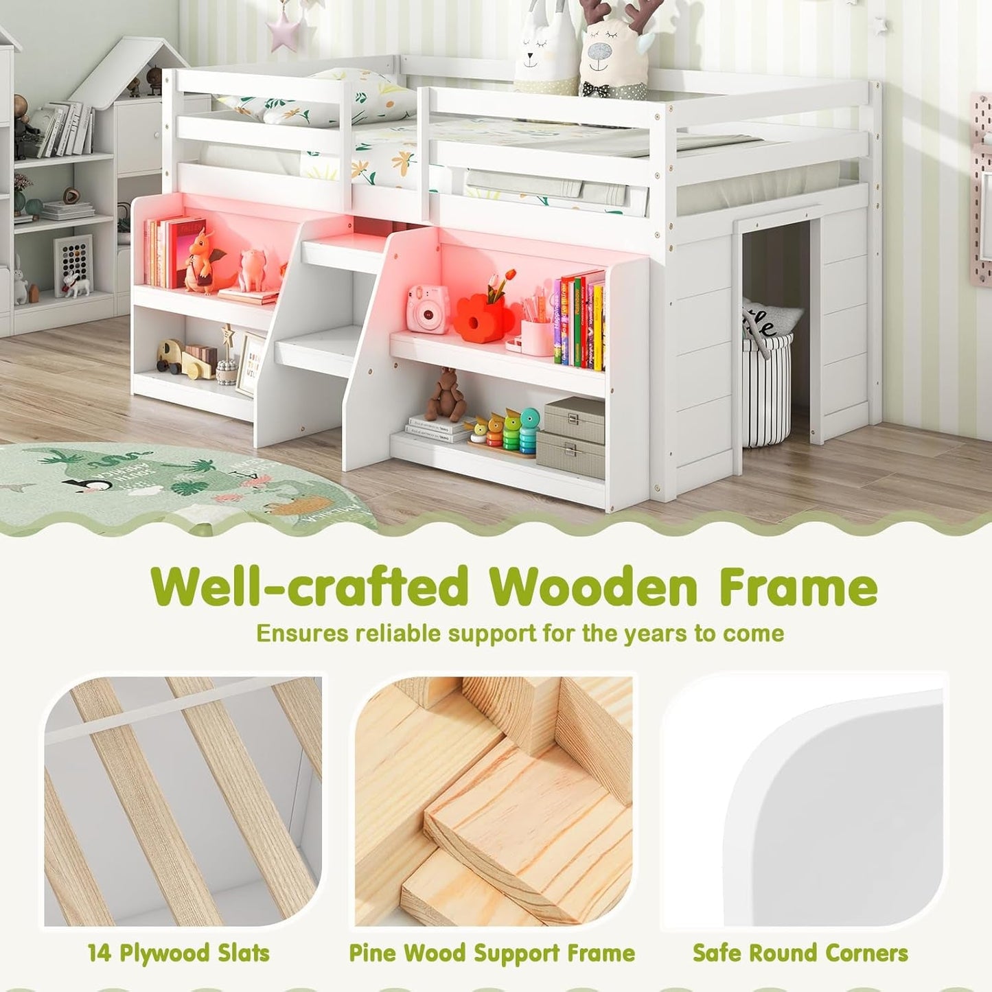 Twin Loft Bed With LED Lights And Durable Build Quality