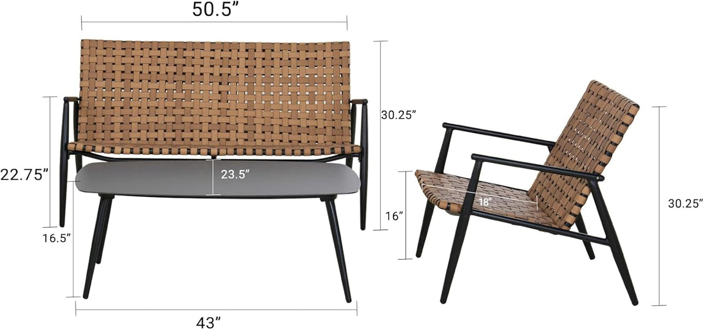 Vintage Brown Wicker Outdoor Furniture Set for Patio