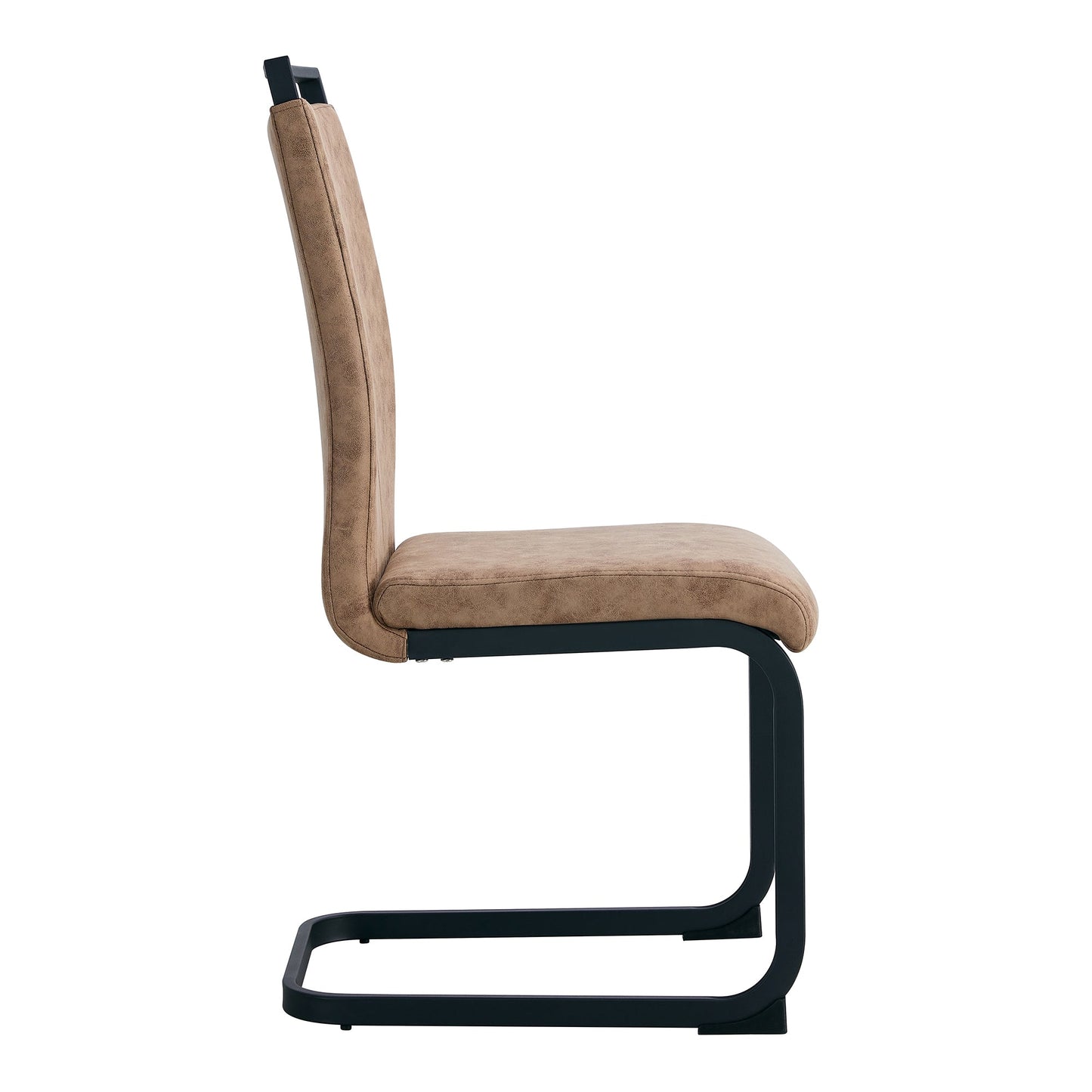 Modern Dining Chairs, Technology cloth High Back Upholstered Side Chair with C-shaped Tube Black Metal Legs for Dining Room Kitchen Vanity Club Guest Office chair (Set of 4)Brown 1162