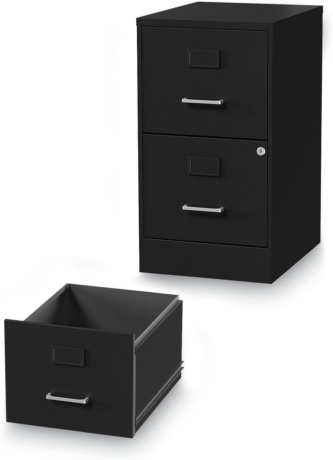 Soho Two Drawer Vertical Letter File Cabinet Black With Key Lock 14 x 18 x 24.1 In