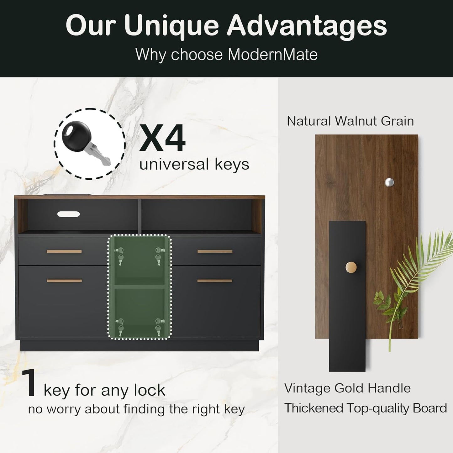 Black Walnut Professional Four Drawer File Cabinet