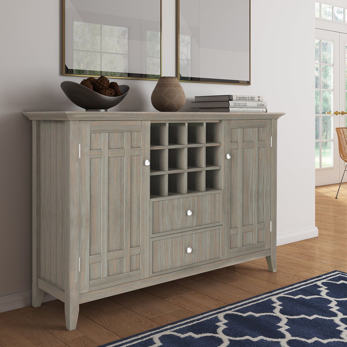 Bedford 54 Inch Wide Solid Wood Sideboard Buffet and Wine Rack