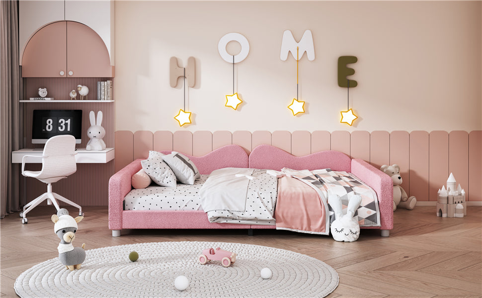 Full Size Upholstered Daybed with Cloud-Shaped Backrest