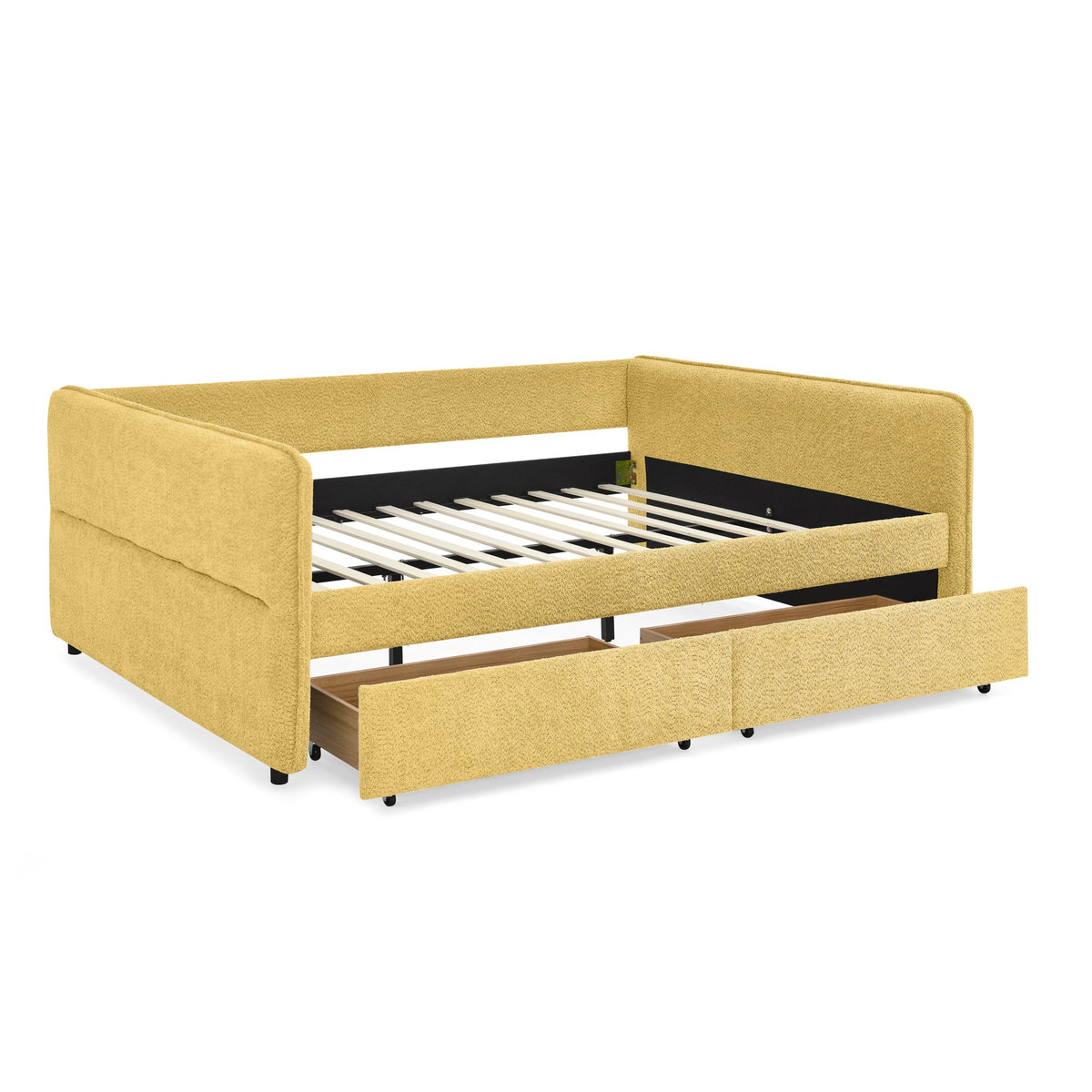Queen Size Daybed with Two Drawers Upholstered Tufted Sofa Bed