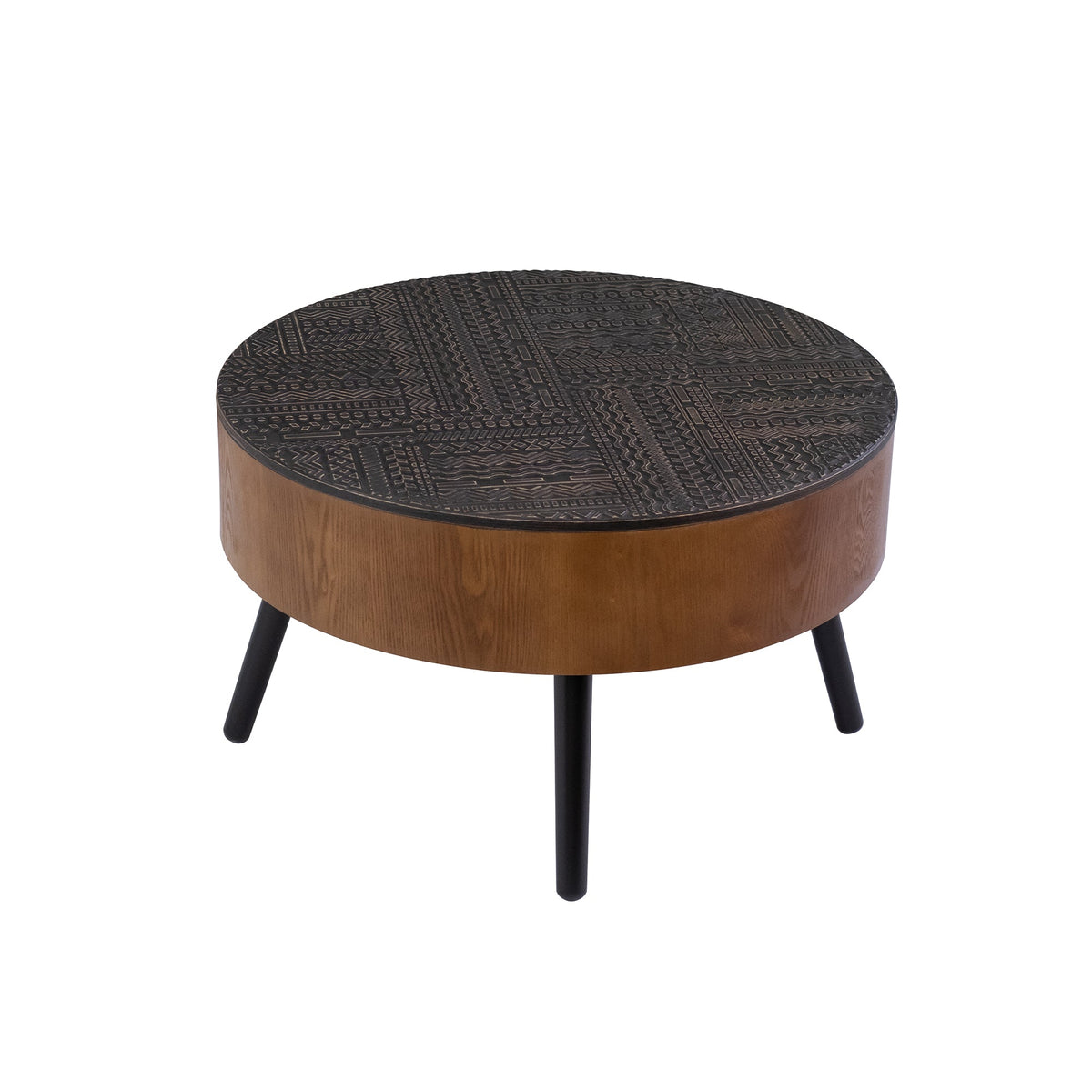 31.5" Round Carved Coffee Table with Storage Space