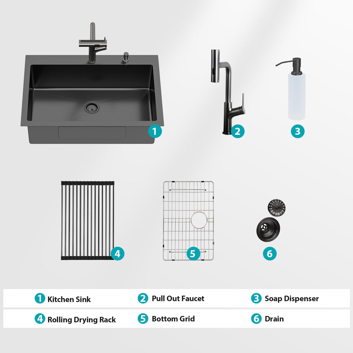 33" Drop-In Gunmetal Kitchen Sink