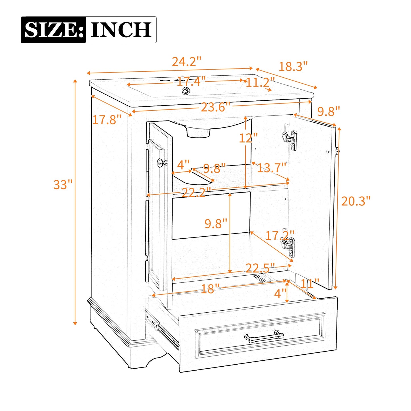 24" Bathroom Vanity with Ceramic Sink Combo