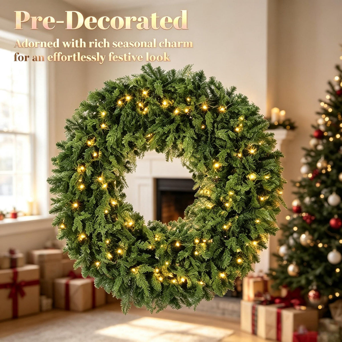 36-Inch Pre-Lit Crestwood Spruce Artificial Christmas Wreath