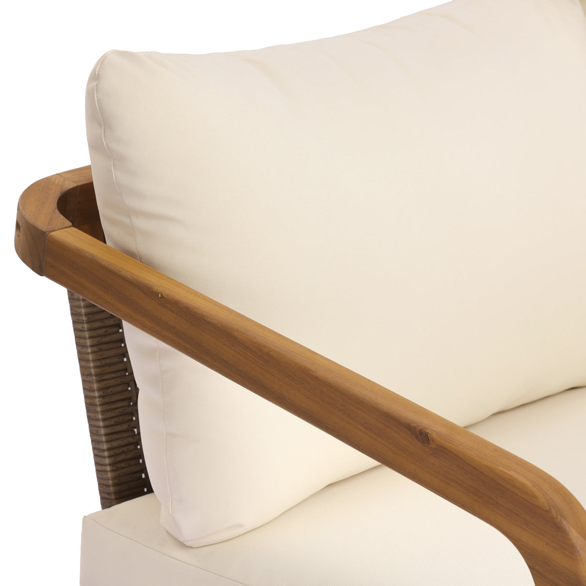 Acacia Wood Outdoor Patio Club Chair with PE Wicker Backrest & Cushions (Set of 2)