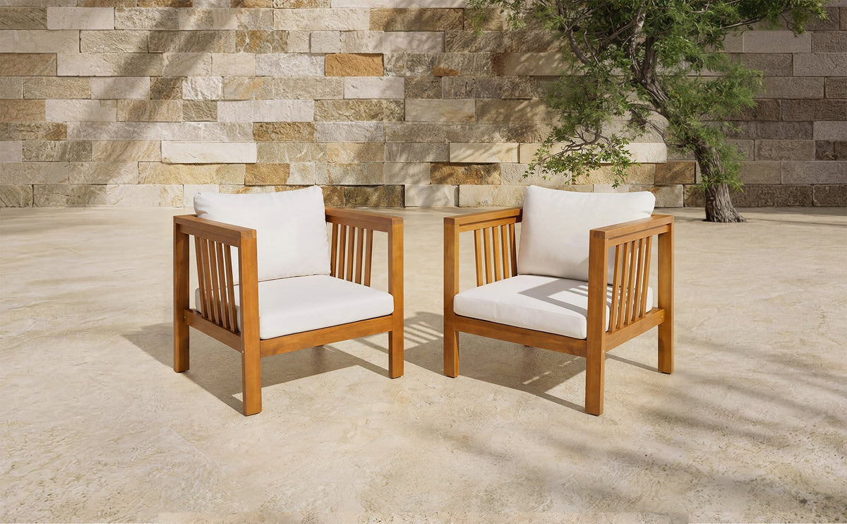 Set of 2 Outdoor Acacia Wood Club Chairs