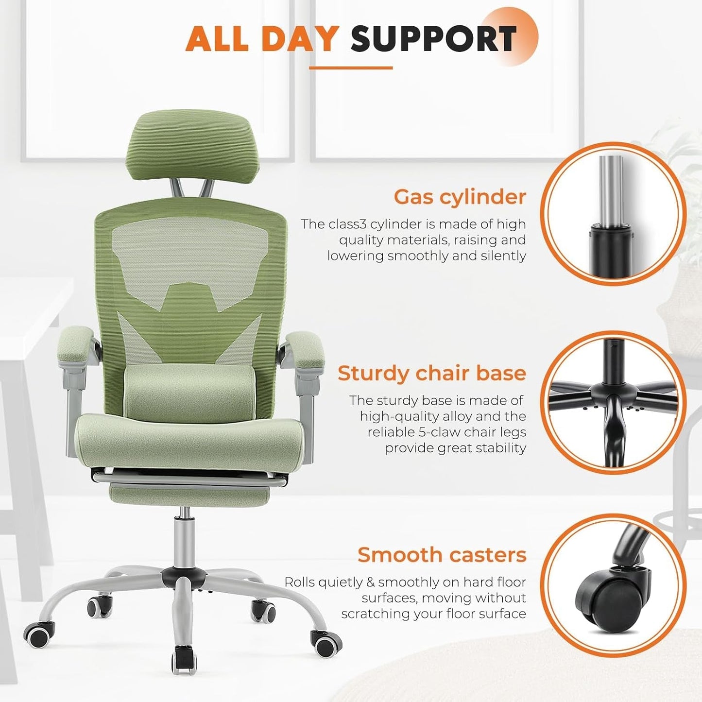 Green Ergonomic High Back Mesh Office Chair Lumbar Support