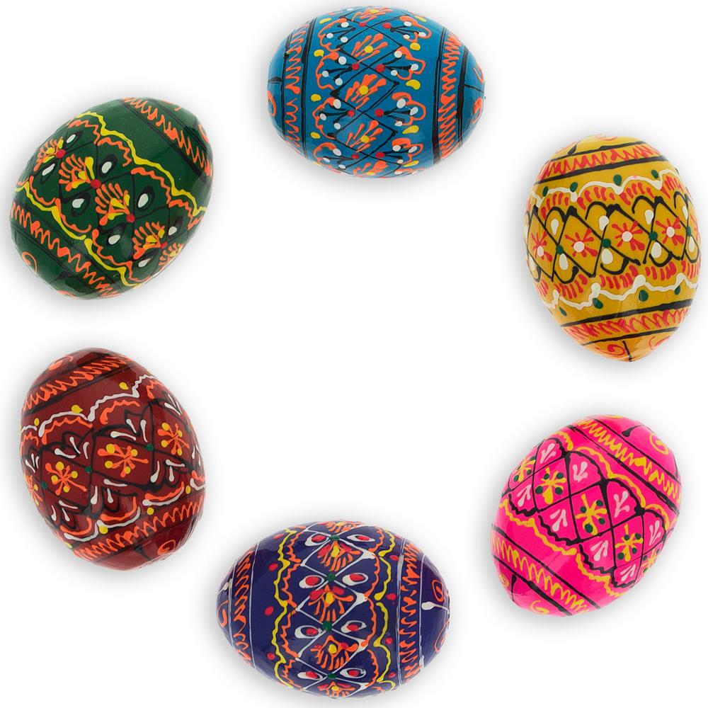 Set of 6 Miniature Ukrainian Wooden Easter Eggs Pysanky 1.5 Inches