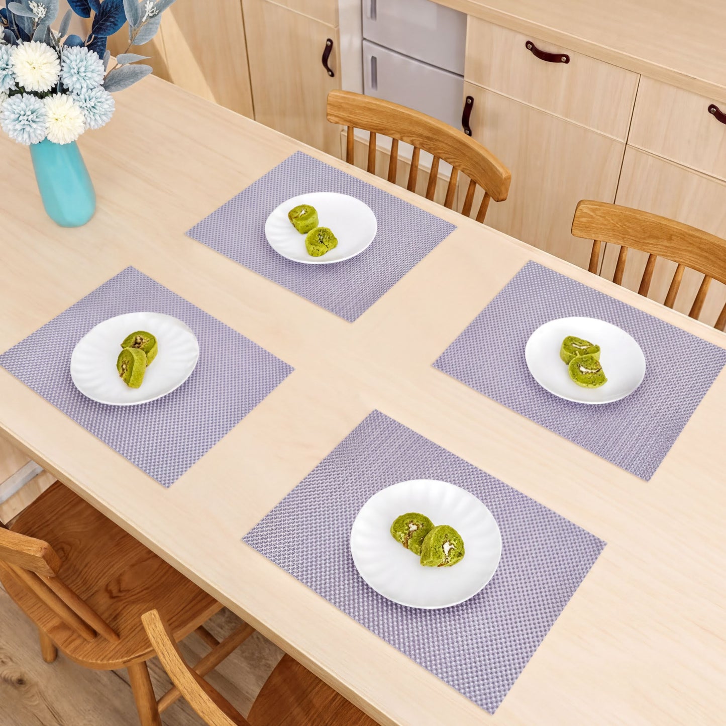 PVC Placemats - Silver Dining Table Mats | Heat Resistant Non Slip Indoor Outdoor