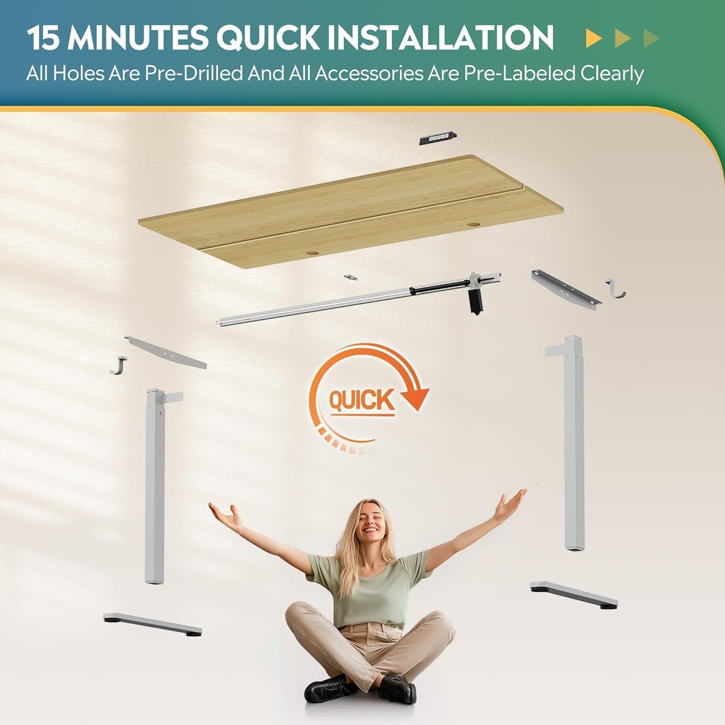 Electric Height Adjustable Standing Desk with Phone Holder