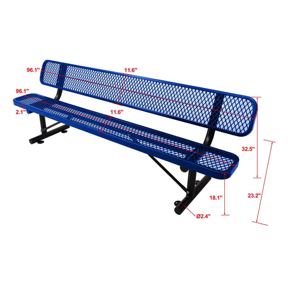 8FT Heavy Duty Steel Bench With Backrest And Thermoplastic Coating (SAK23567)