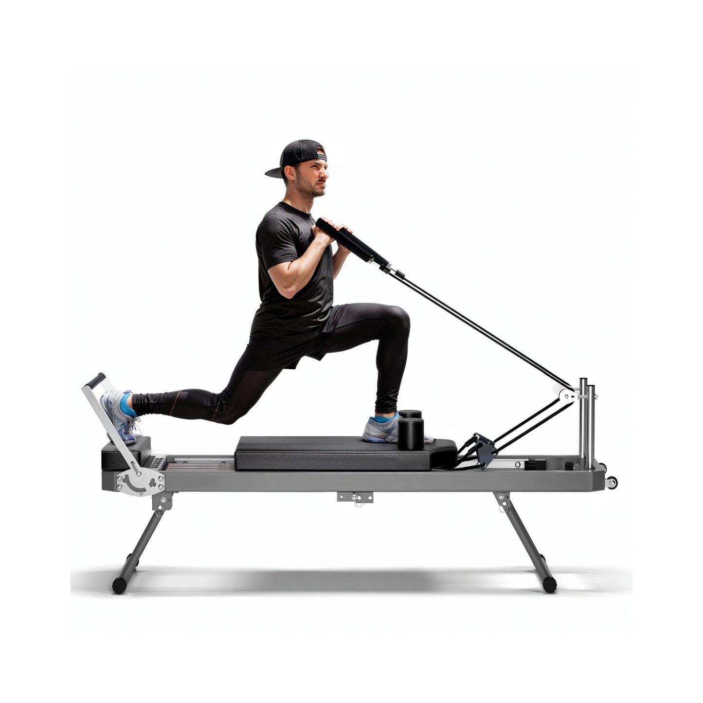 Extra Large Multi-Functional Pilates Reformer Machine With Dynamic Resistance Cords And Aerobic Rebounder, Black (SAK32879)