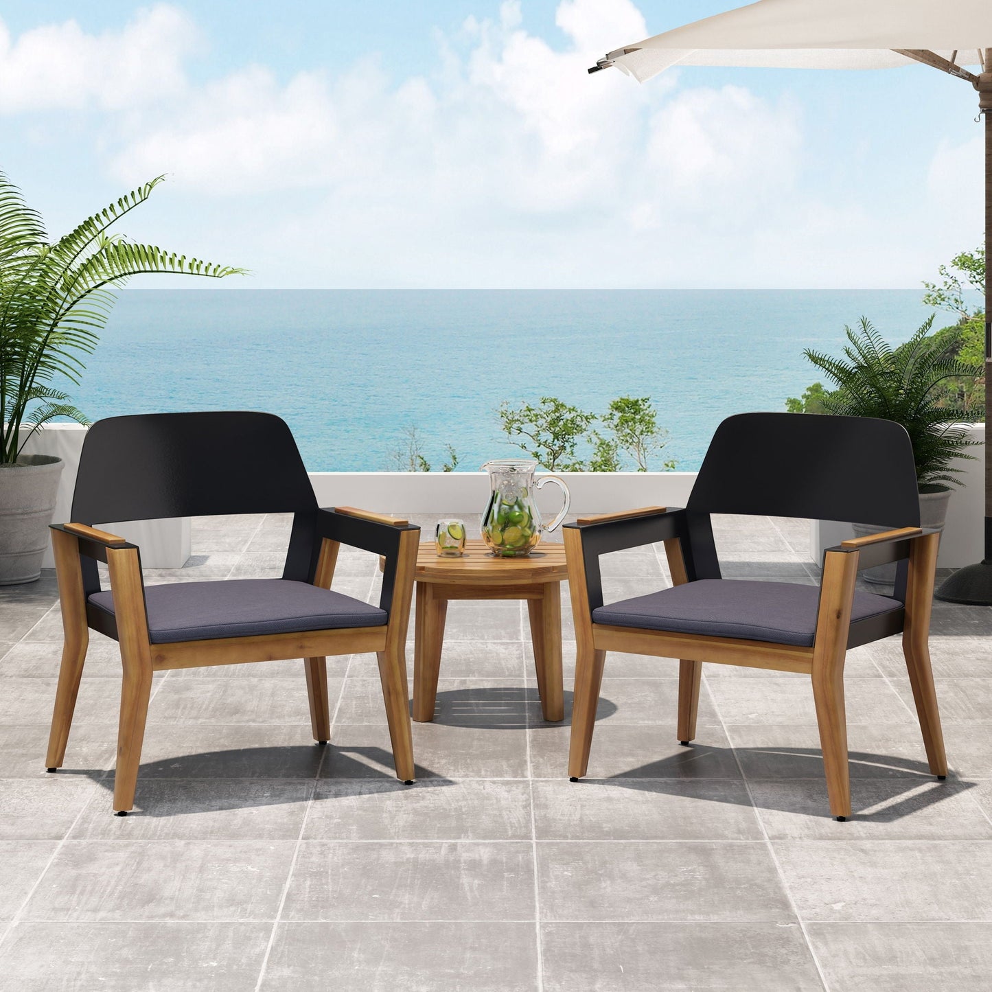 Soho Transitional Style Outdoor Club Chair Set of 2 with Cushions