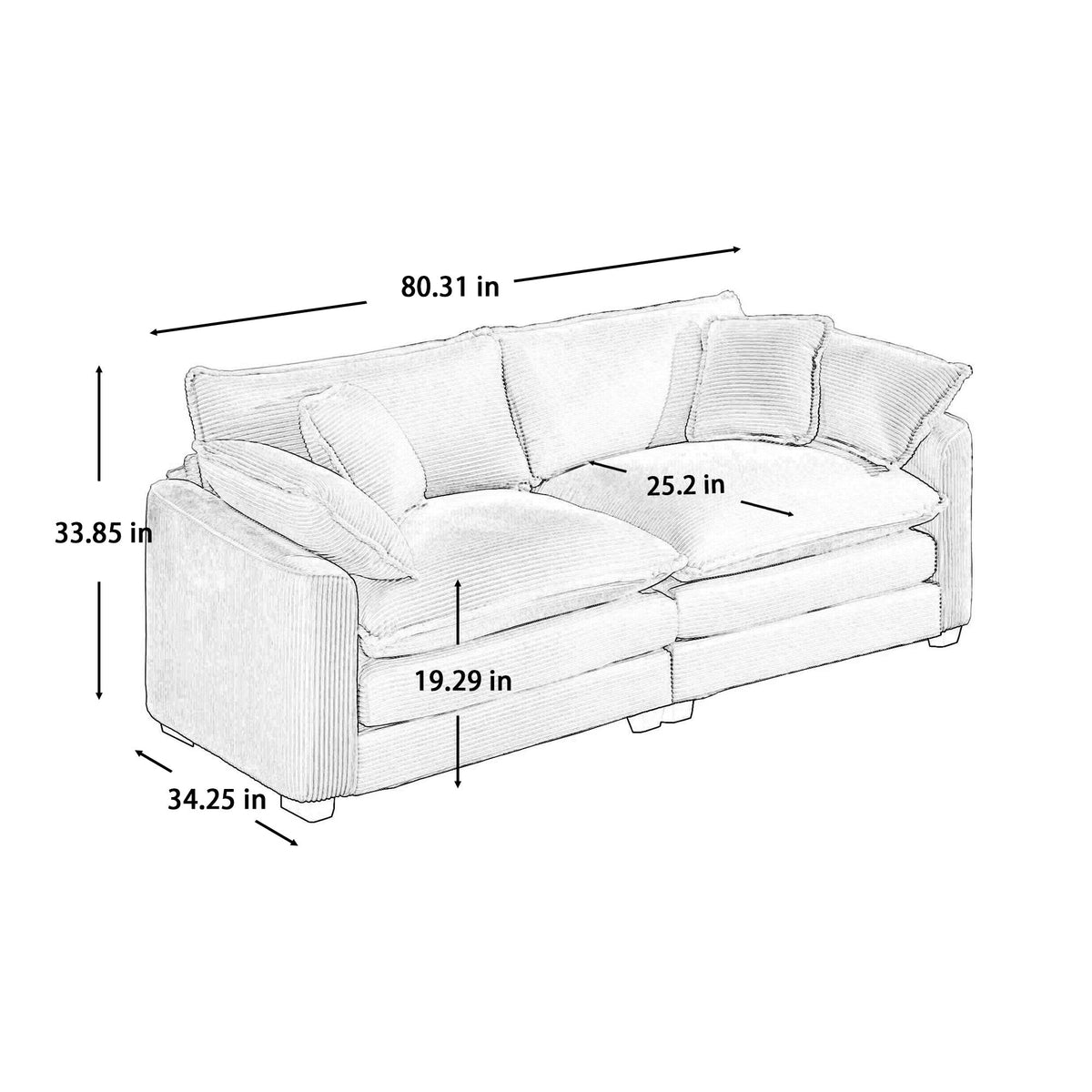 Modern Fabric Living Room Sofa with 4 Pillows