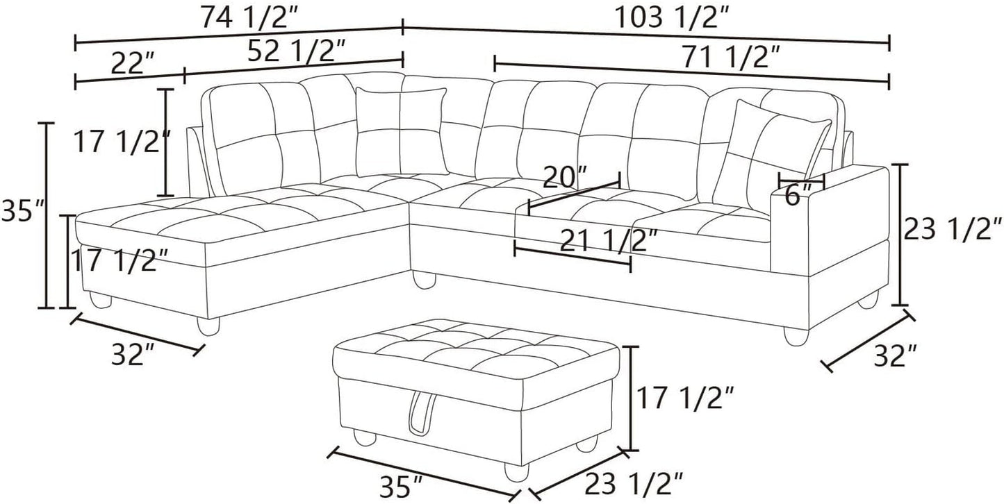 Espresso L Shaped Sectional Sofa Set Left Hand Facing